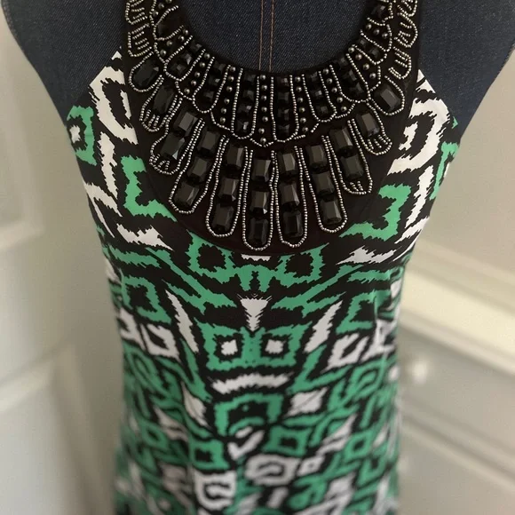 INC International Concepts Green Black Sleeveless Maxi Sundress boho tribal - Picture 2 of 6